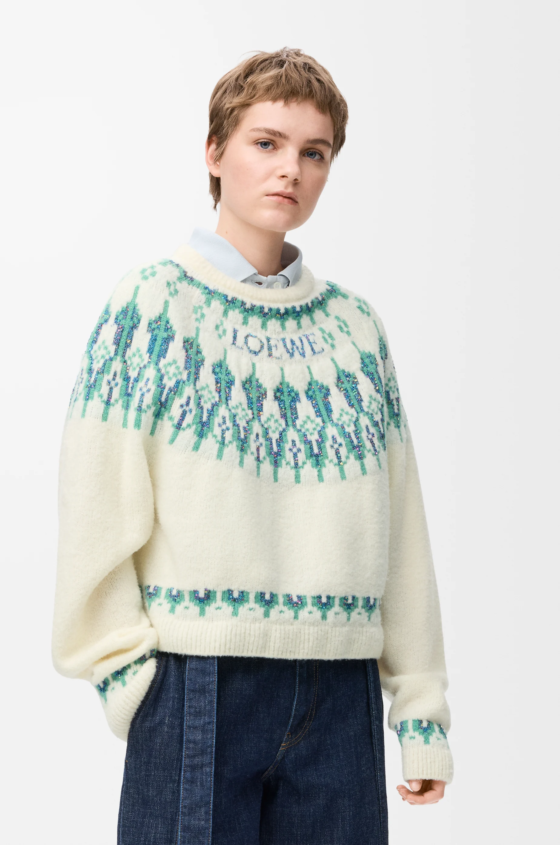 LOEWE Jersey en mezcla de lana Blanco/Menta