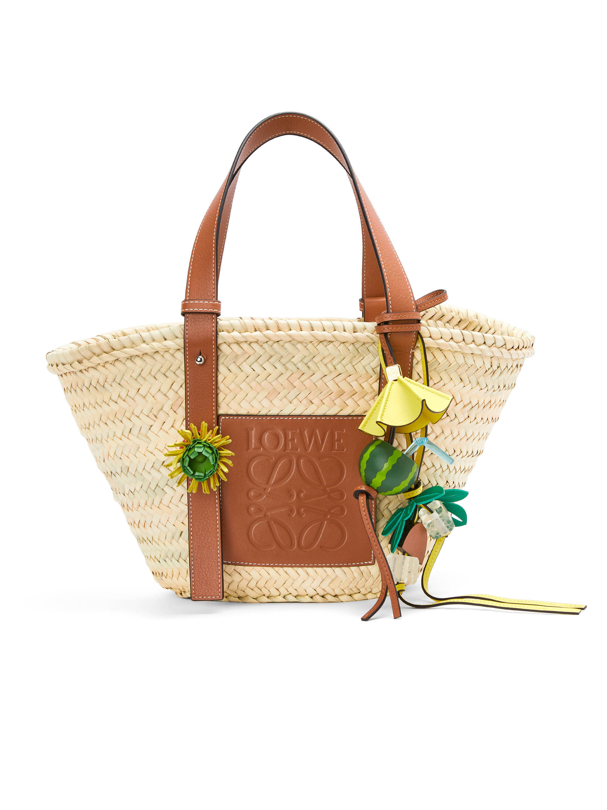 Bolso Basket en hoja de palma y piel ternera Natural/Bronceado - LOEWE