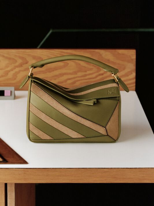 XL Puzzle Fold tote in shiny calfskin