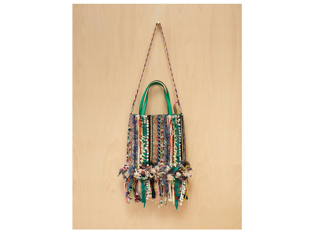 Green Calf Tote with Ultra-Textured Ribbon Embroidery