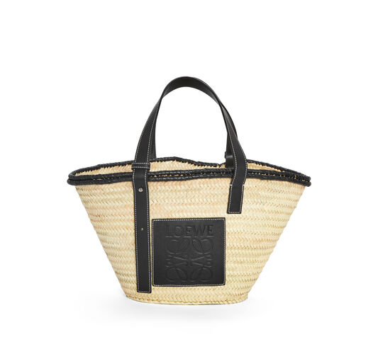 Inlay Basket bag in palm leaf and calfskin