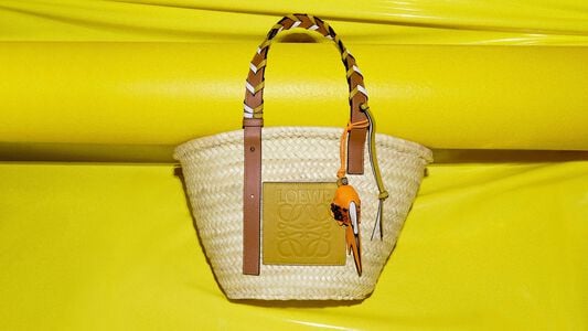 Loewe Large Basket Bag in Palm Leaf and Calfskin, Beige, * Inventory Confirmation Required