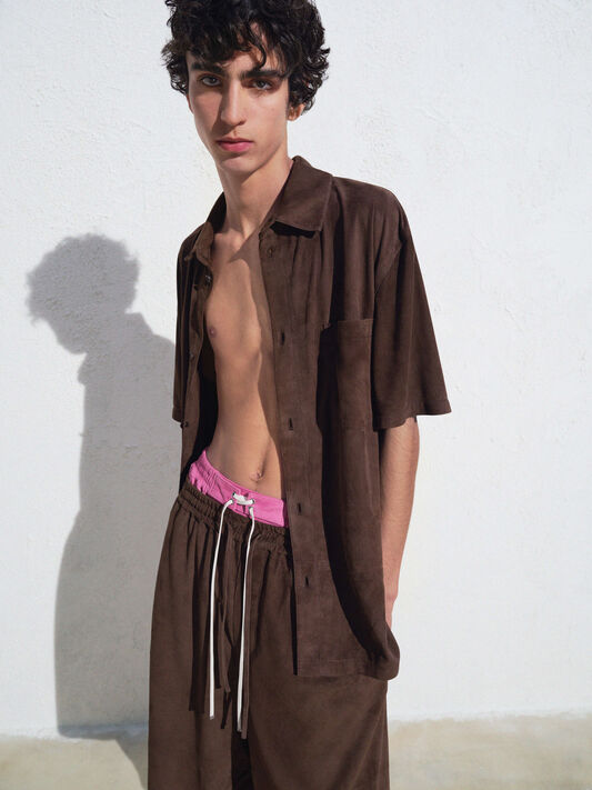 LOEWE 쇼트 슬리브 셔츠 - 스웨이드 고트스킨 다크 브라운