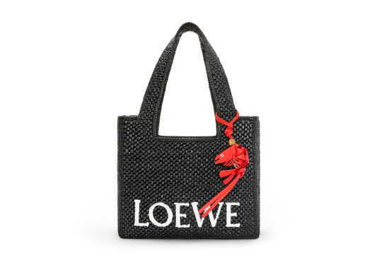 Small LOEWE Font Tote in raffia & Shrimp charm in classic calfskin