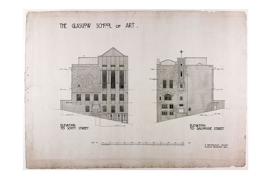 "Design for Glasgow School of Art: elevation of Scott Street and Dalhousie Street", 1910