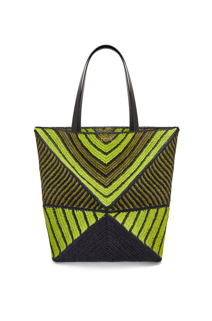 LOEWE XL Puzzle Fold Tote in raffia Anise/Olive