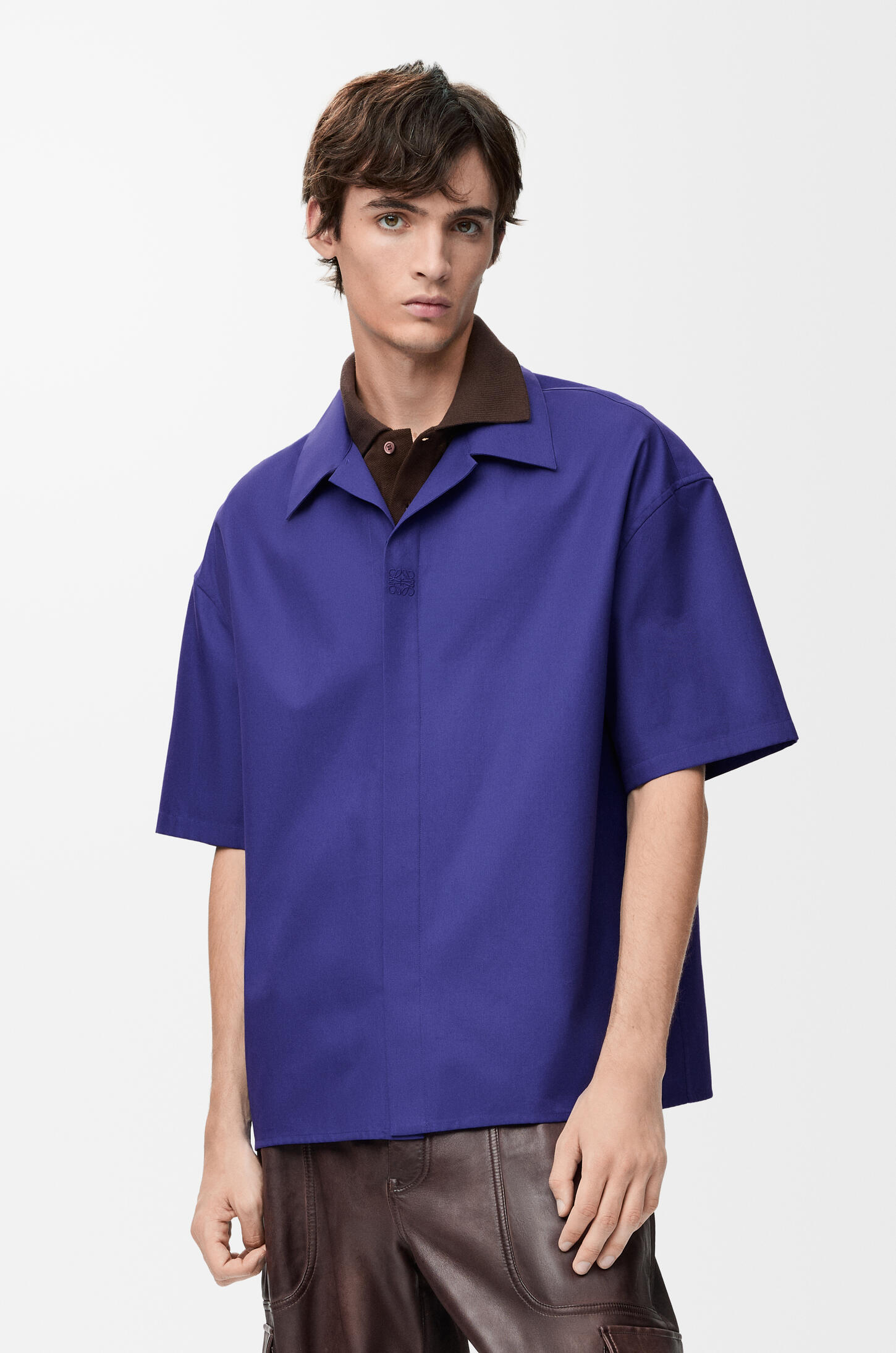 LOEWE 棉質短袖襯衫 靛藍色