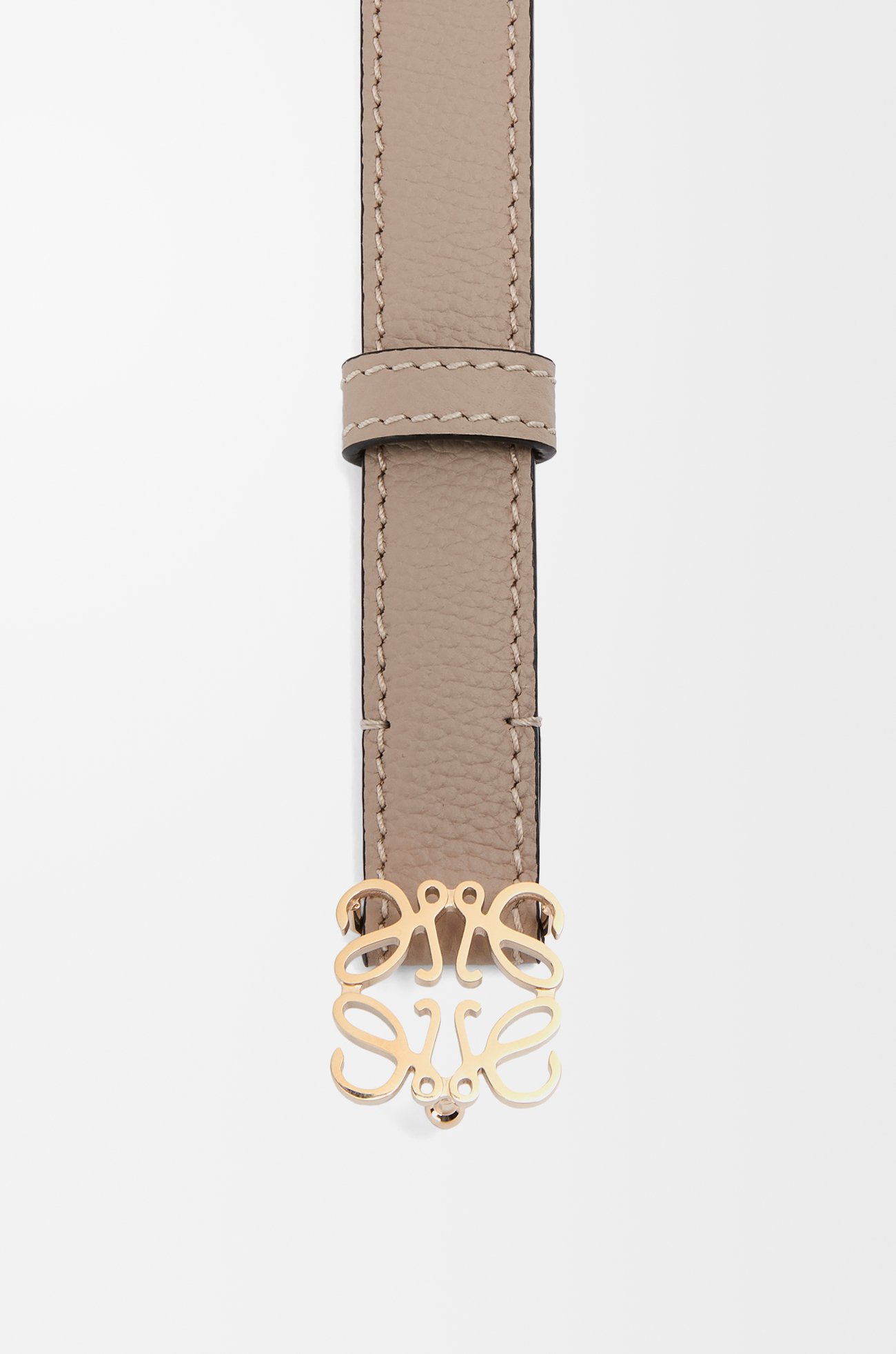LOEWE 鵝卵石紋小牛皮 Anagram 皮帶 沙色/金色