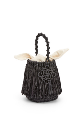 LOEWE Small Frayed Bucket bag in raffia and calfskin Black plp_rd