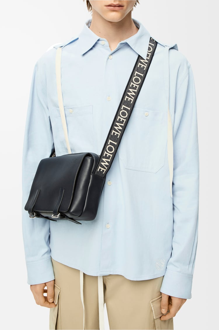 LOEWE XS Military messenger bag in supple smooth calfskin and jacquard Deep Navy