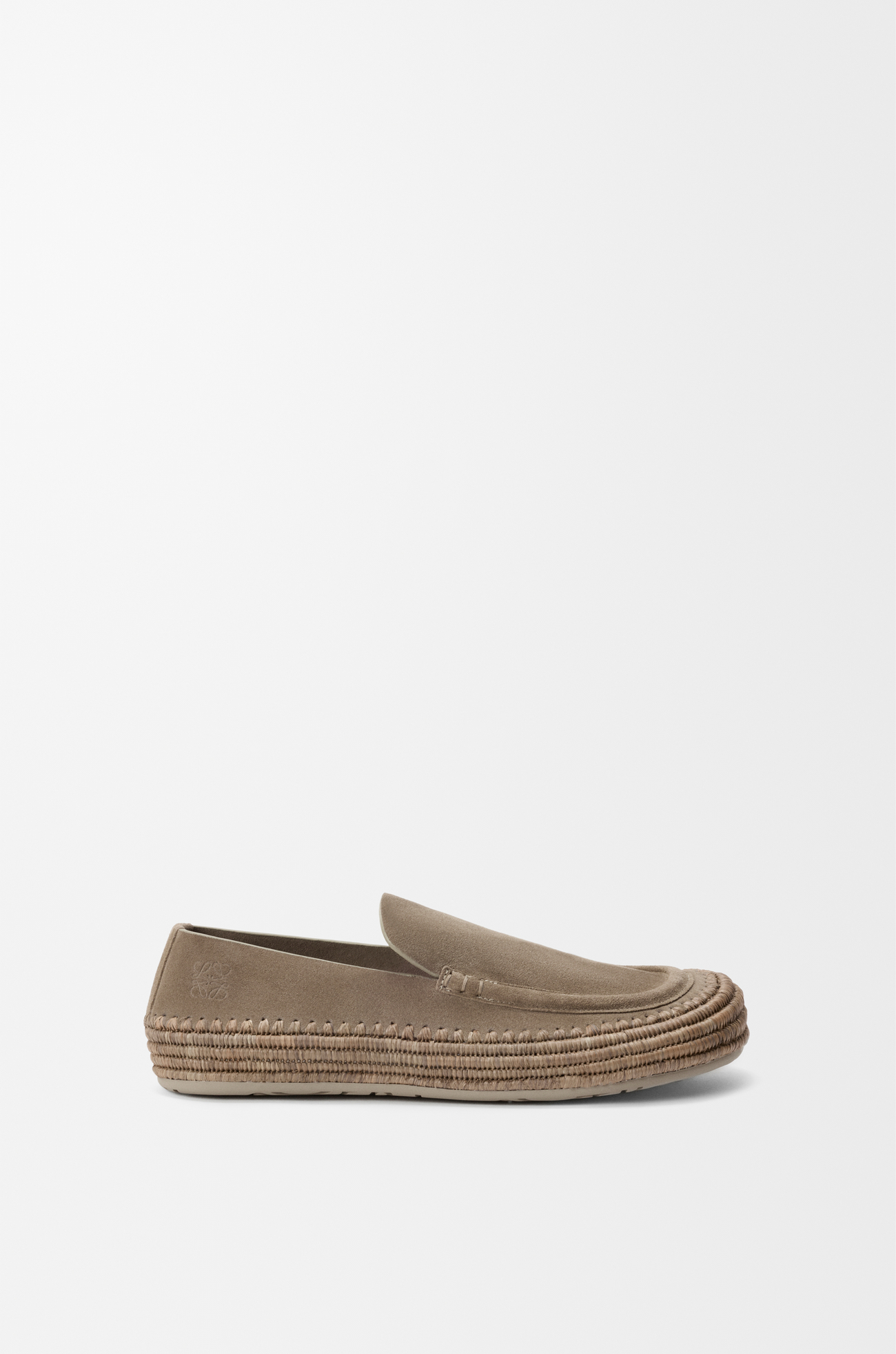 LOEWE Mocasín Rio en ante y rafia Gris Piedra