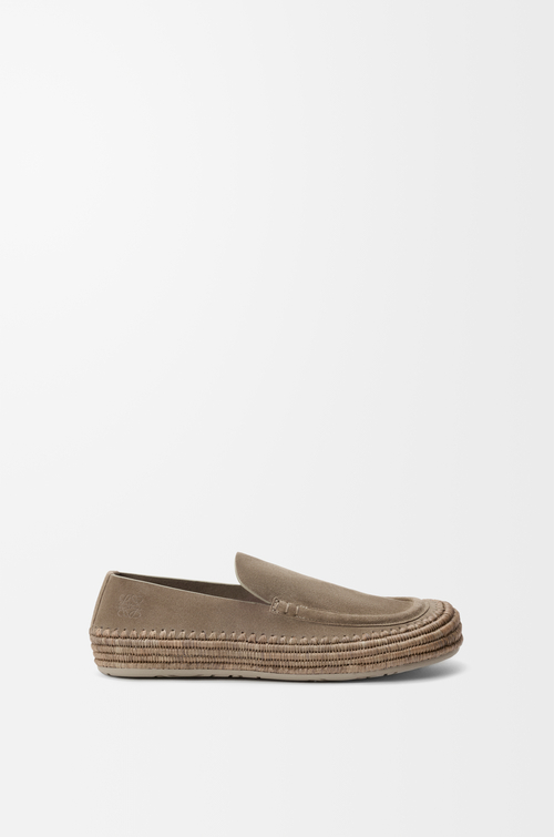 LOEWE Mocasín Rio en ante y rafia Gris Piedra