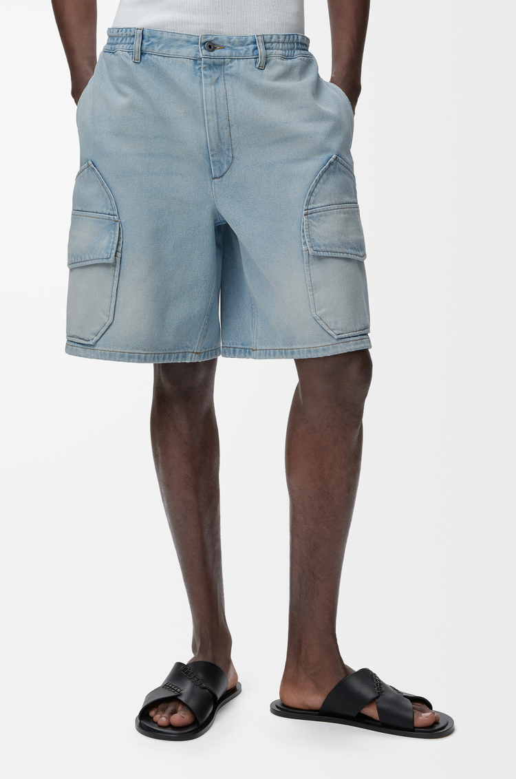 LOEWE Pantalón corto cargo en denim Azul Lavado