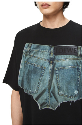 LOEWE Camiseta en algodón con estampado de pantalones cortos vaqueros Negro
