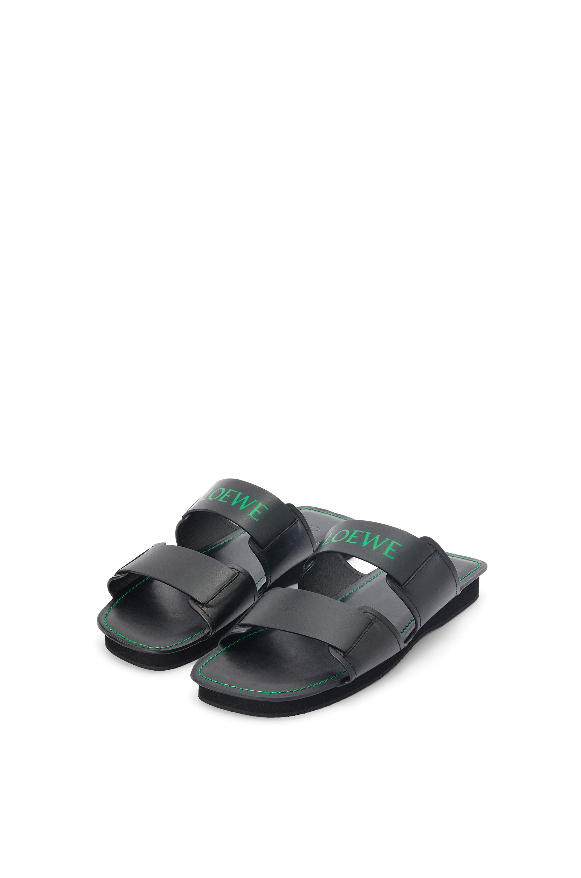 Chanclas en piel de ternera con doble tira Negro/Verde - LOEWE