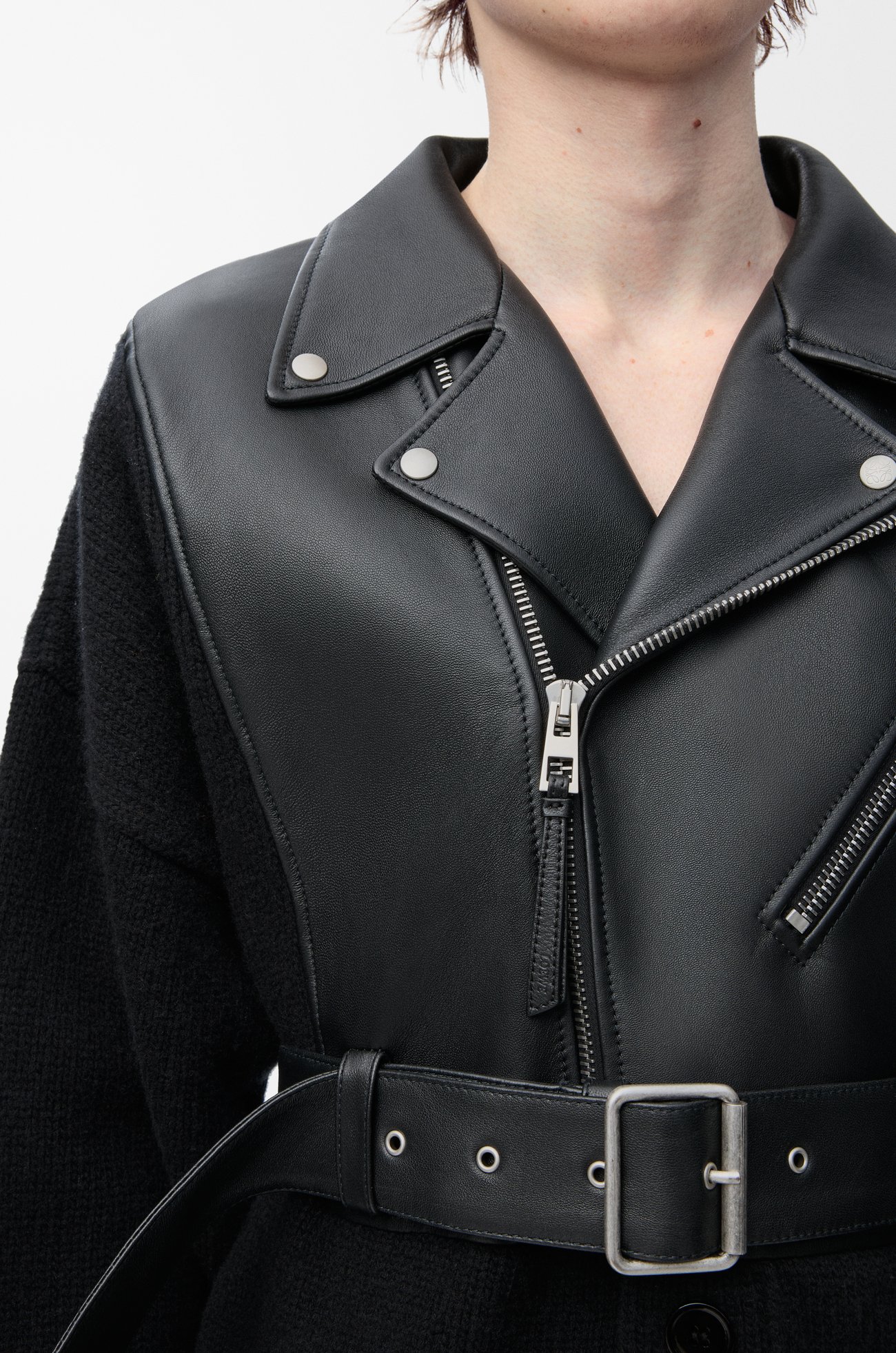LOEWE Cardigan ibrida in nappa di agnello e lana Nero/Nero