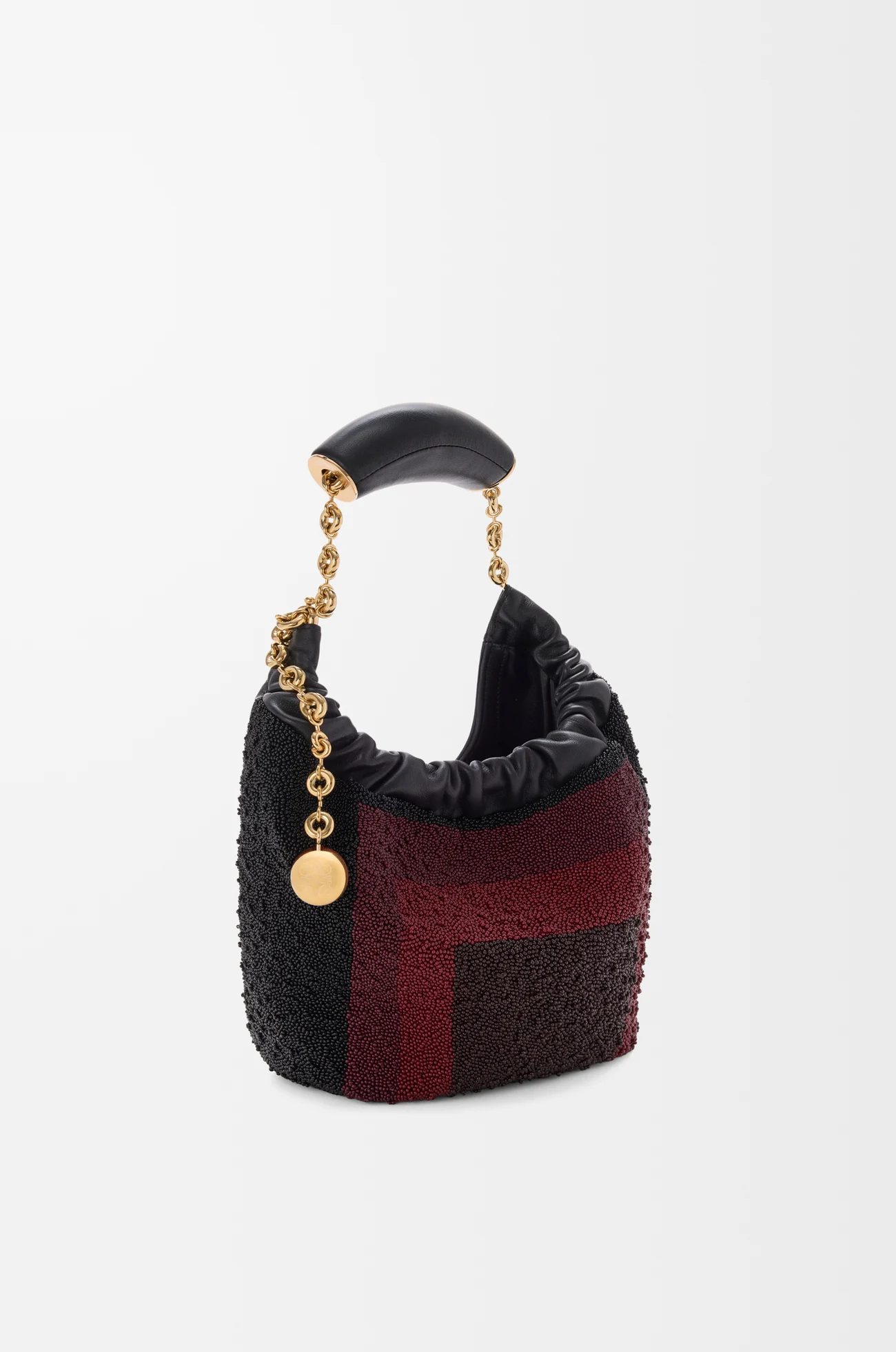 LOEWE Mini Squeeze bag in beaded leather Black/Burgundy
