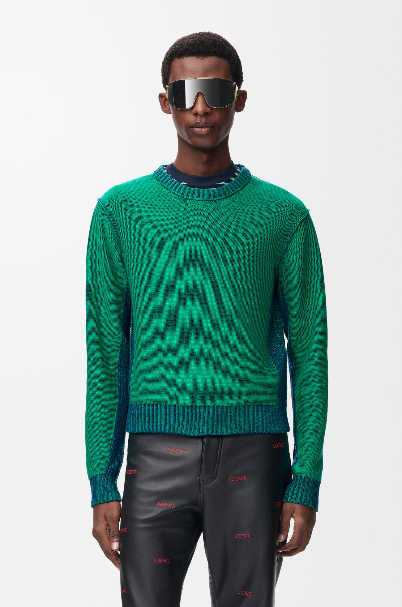 LOEWE Sweater in cotton and wool Green/Blue