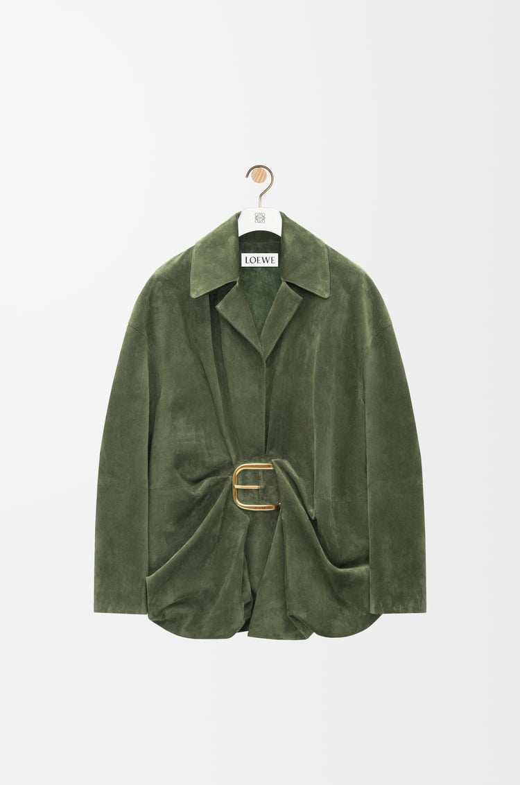 LOEWE Draped top in suede calfskin Khaki Green