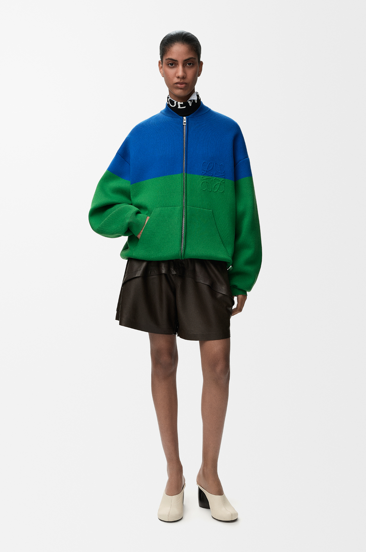 LOEWE Cardigan mit Reißverschluss aus Baumwolle Blau/Grün