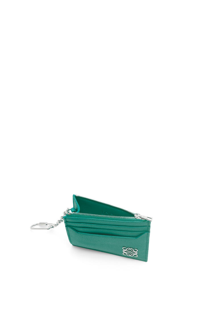 LOEWE Anagram square cardholder in pebble grain calfskin with chain Emerald Green