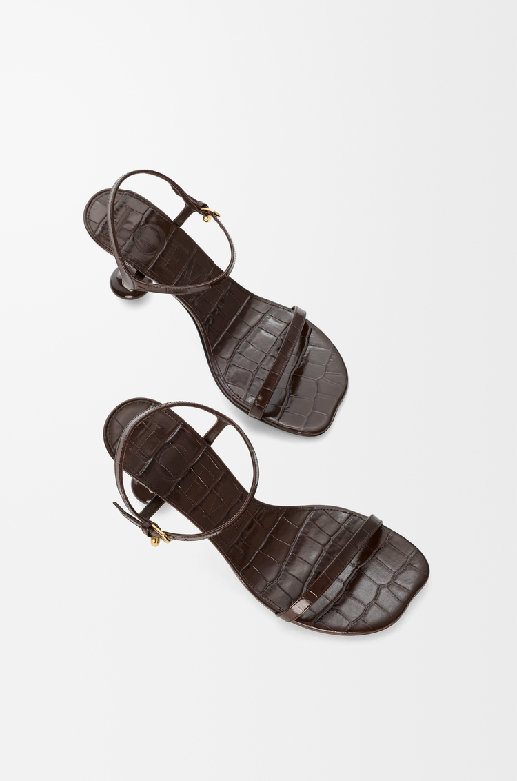 LOEWE Toy sandal in croc-embossed calfskin Dark Brown