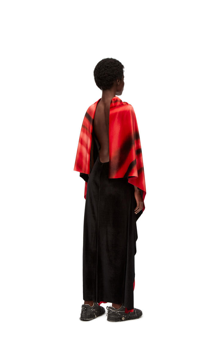 LOEWE Body print kaftan dress in velvet Red/Multicolour
