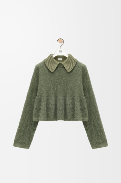 LOEWE Polo sweater in mohair blend Khaki Green