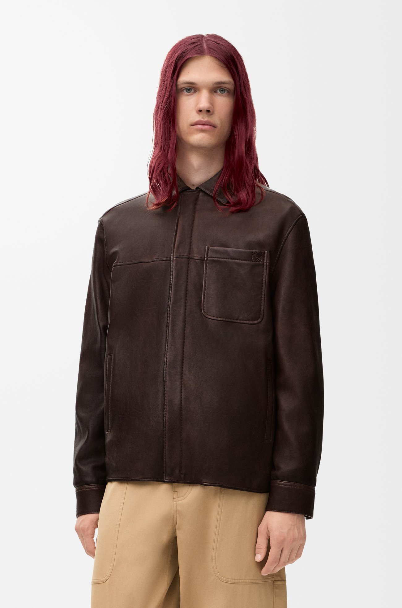 LOEWE Overshirt in nappa lambskin Dark Brown