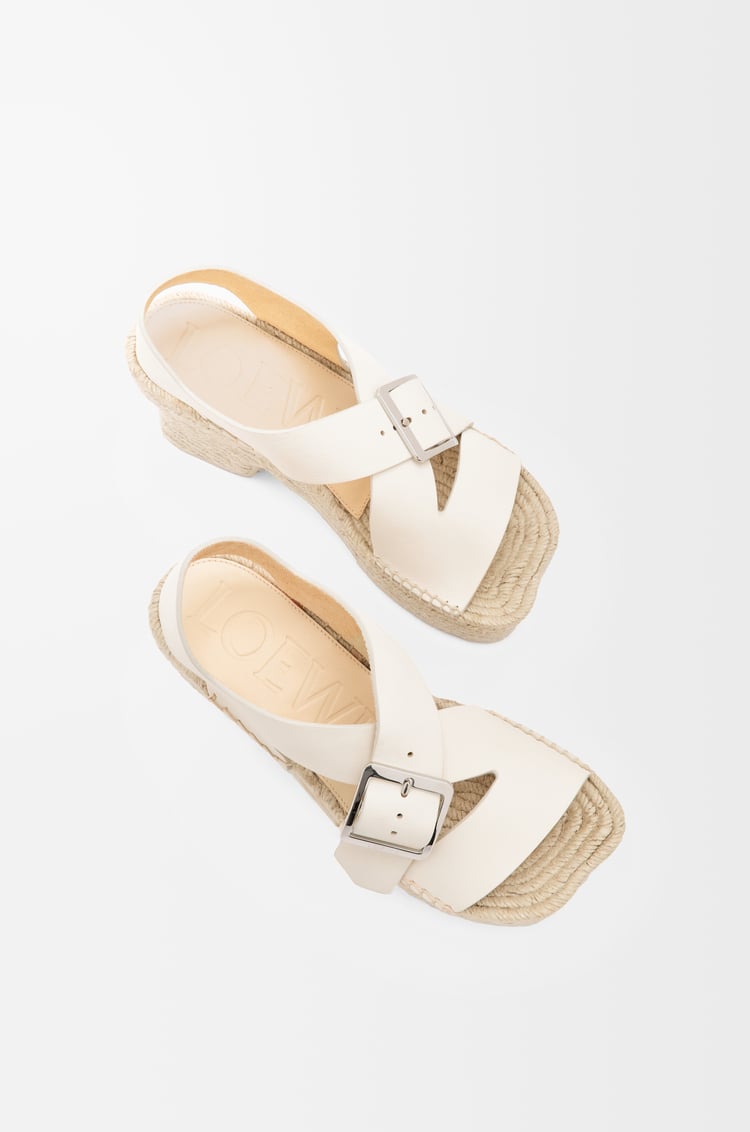 LOEWE Petal espadrille platform sandal in soft calfskin	 White