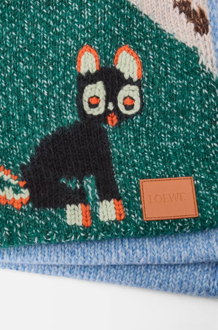 LOEWE Scarf in wool and mohair blend Blue/Multicolor