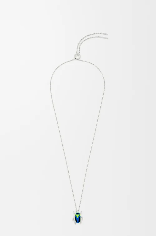 LOEWE Scarabeo 純銀、琺瑯和水晶項鍊  銀色/藍色