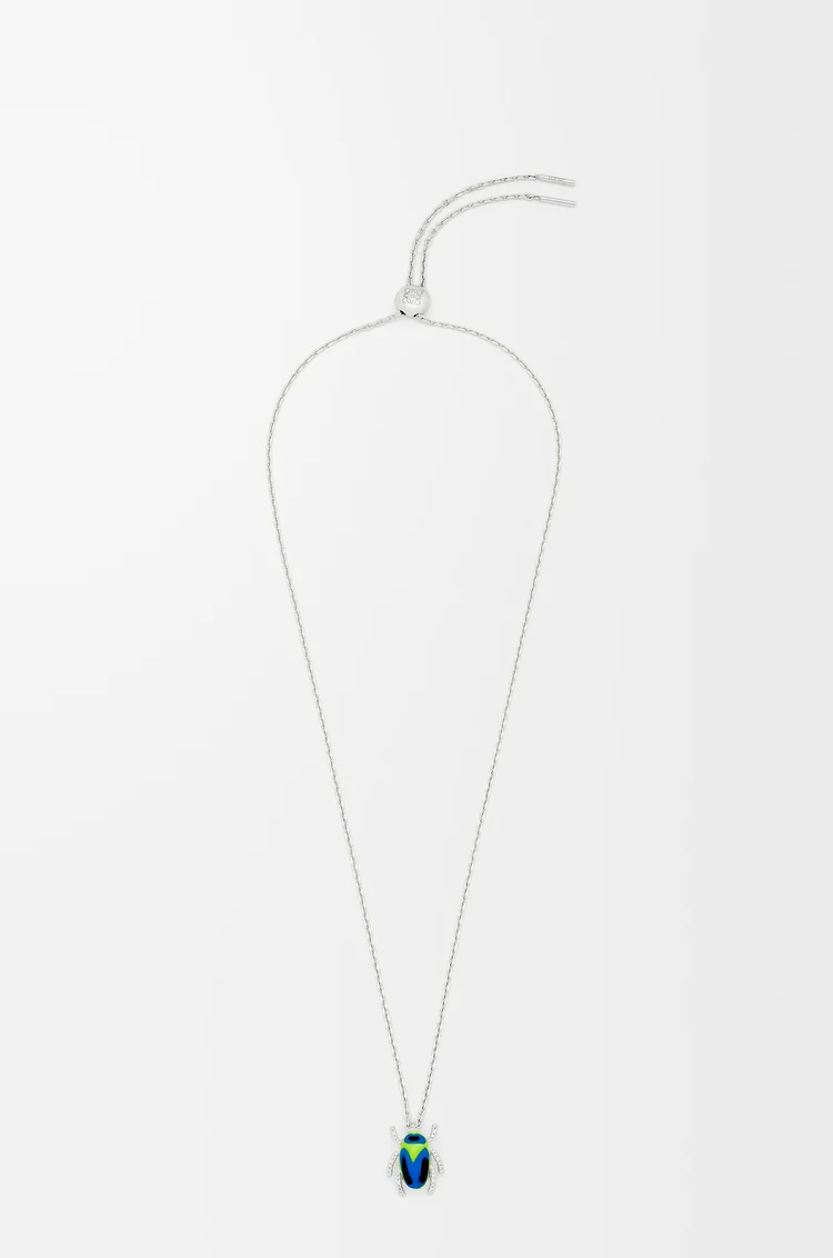 LOEWE Scarabeo-Halskette aus Sterlingsilber, Emaille und Kristallen  Silber/Blau