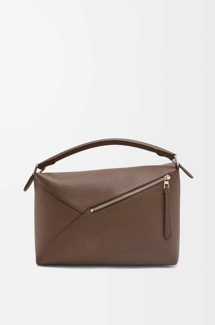 LOEWE Large Puzzle Edge bag in grained calfskin Dark Cigar
