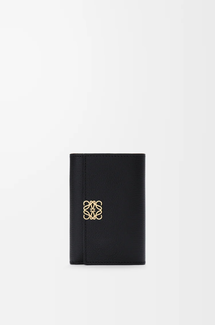 LOEWE Petit portefeuille vertical Anagram en cuir de veau grainé Noir/Doré