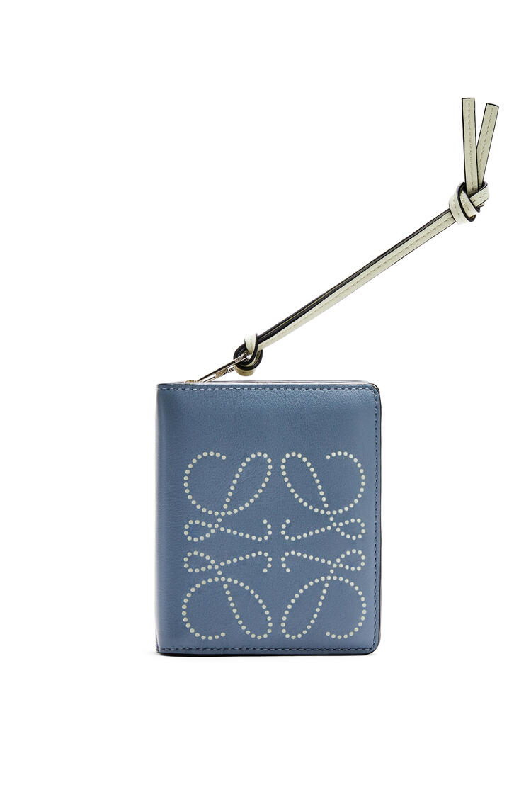 LOEWE Brand compact zip wallet in calfskin Storm Blue/Marble Green