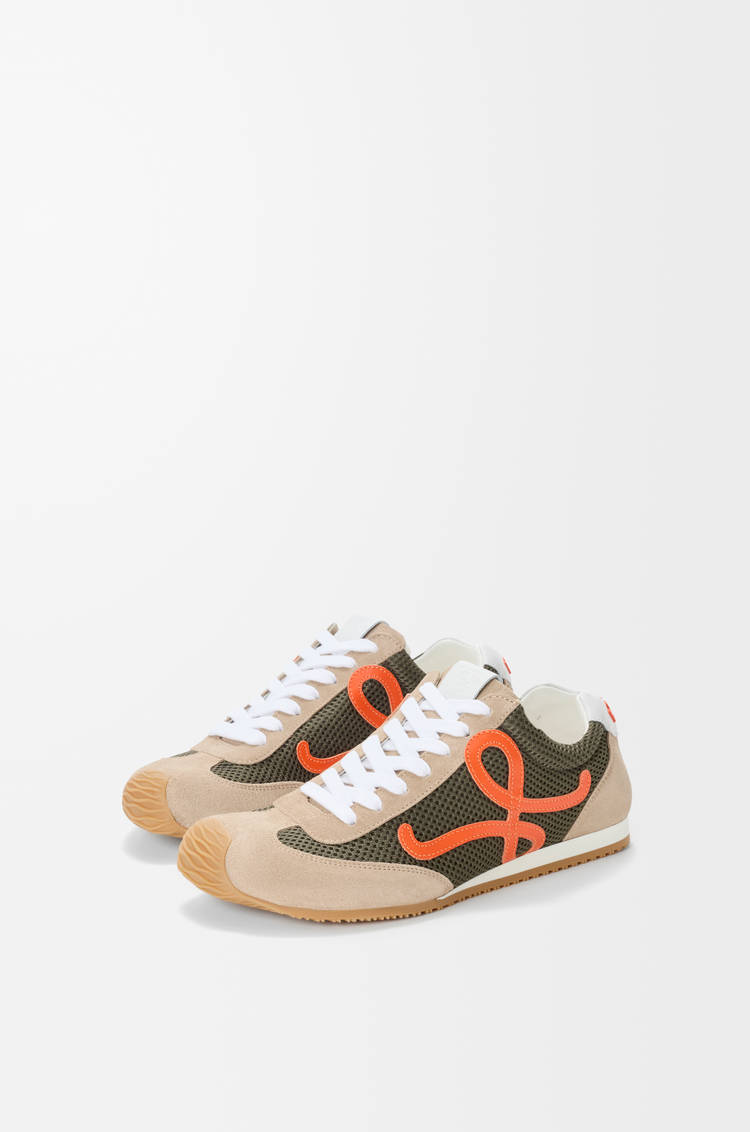 LOEWE Ballet Runner 2.0 in suede and mesh Khaki Green/Orange/Light Khaki