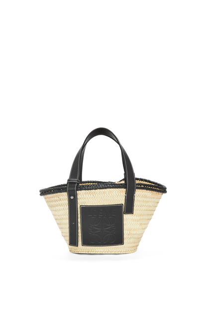 LOEWE Small Inlay Basket bag in palm leaf and calfskin 自然色/黑色