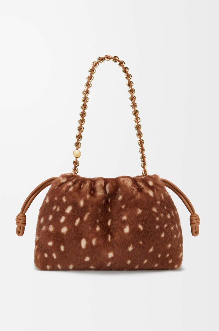 LOEWE Medium Flamenco purse in printed shearling Brown/White