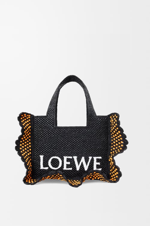LOEWE Small LOEWE Font tote in raffia Black