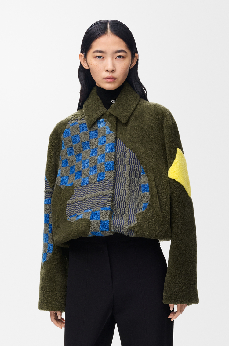 LOEWE Chaqueta bomber en lana de oveja Verde Caqui/Multicolor