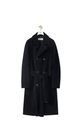 LOEWE Double breasted coat in shearling Navy/Black/Blue