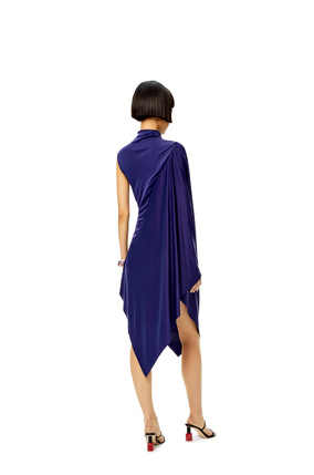 LOEWE Asymmetric draped dress in polyamide Space Blue plp_rd
