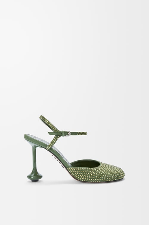 LOEWE Zapato de salón Toy con tira en el tobillo en ante con pedrería Verde Militar
