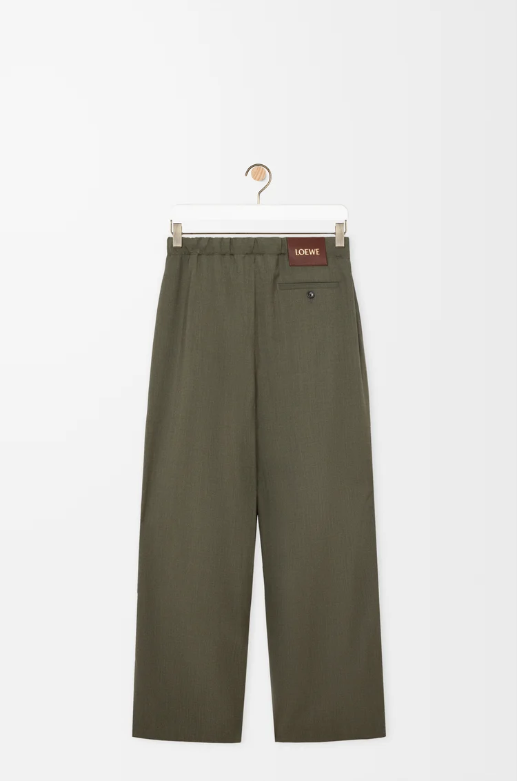 LOEWE Pantalon à liens de serrage en laine Vert Kaki
