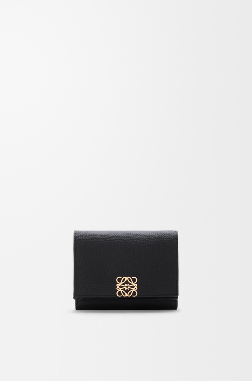 LOEWE Portefeuille à trois volets Anagram en cuir de veau grainé Noir/Doré