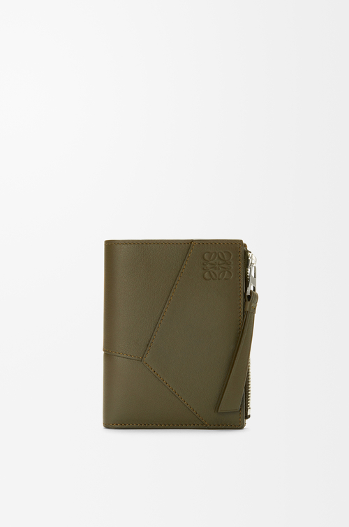 LOEWE Puzzle slim compact wallet in classic calfskin Dark Khaki