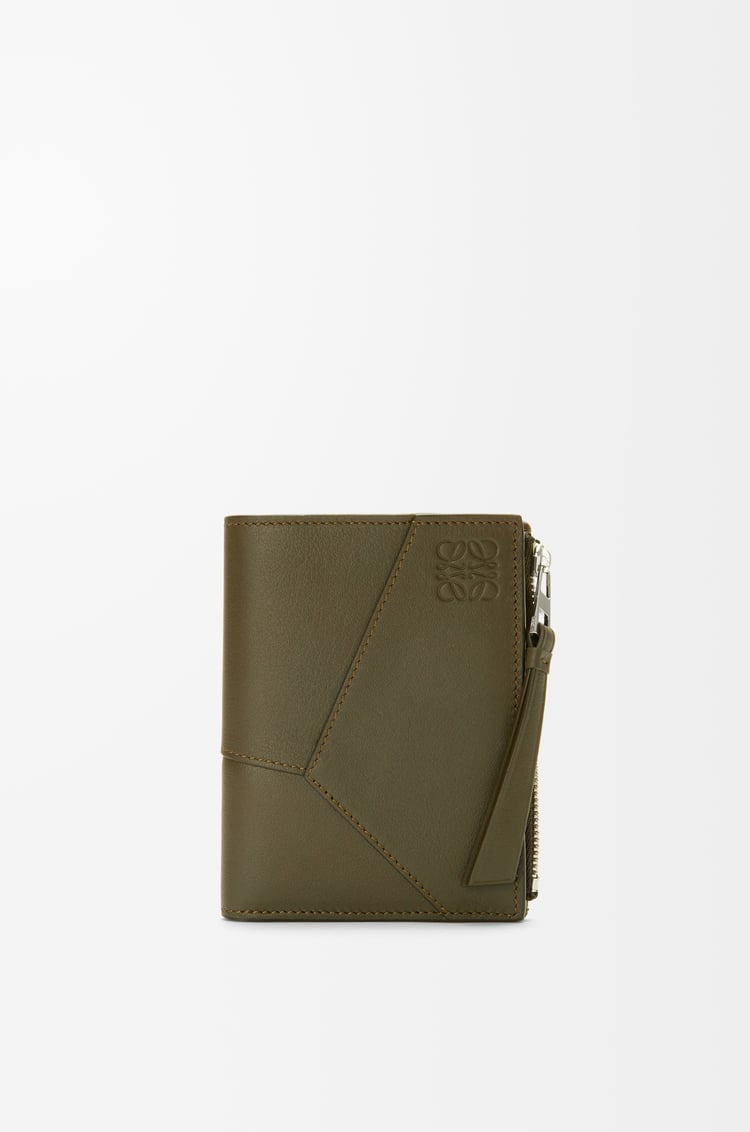 LOEWE Puzzle slim compact wallet in classic calfskin Dark Khaki