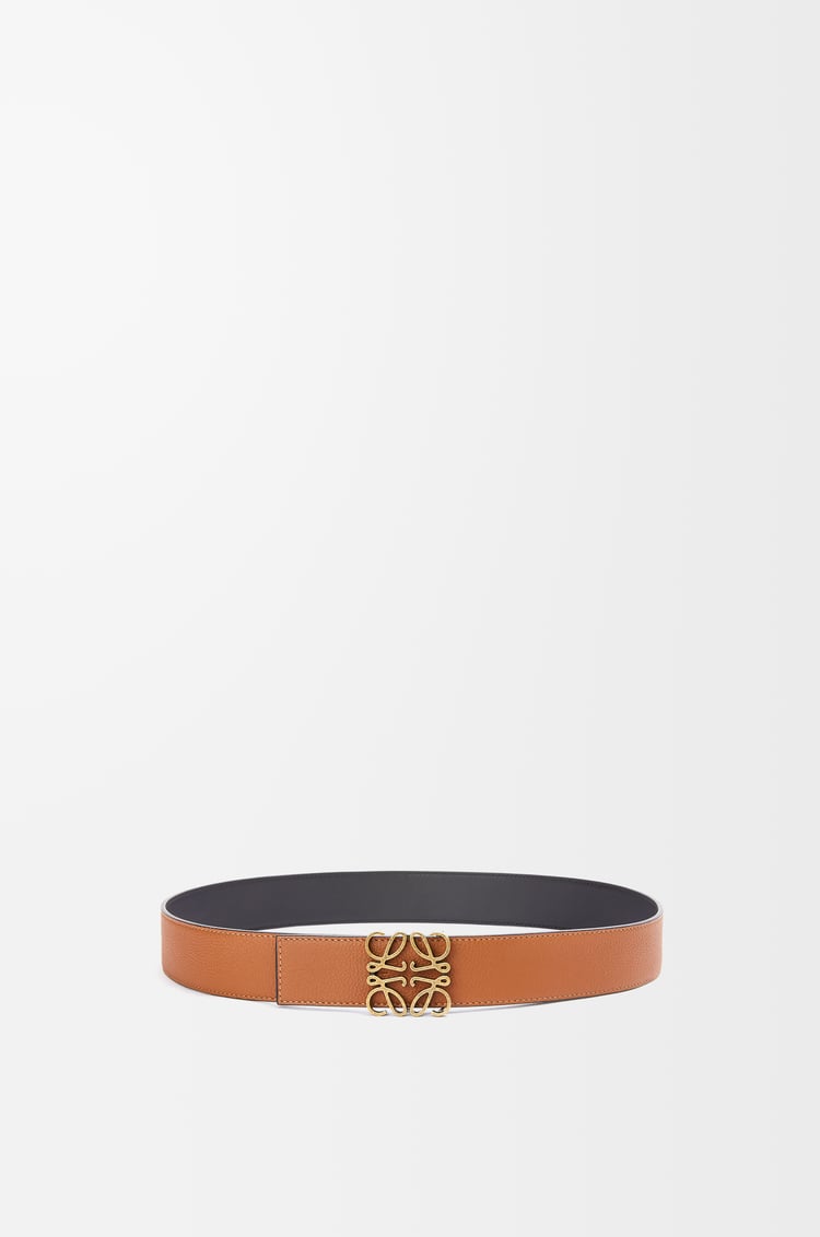 LOEWE Reversible Anagram belt in soft grained calfskin and smooth calfskin Tan/Black/Old Gold