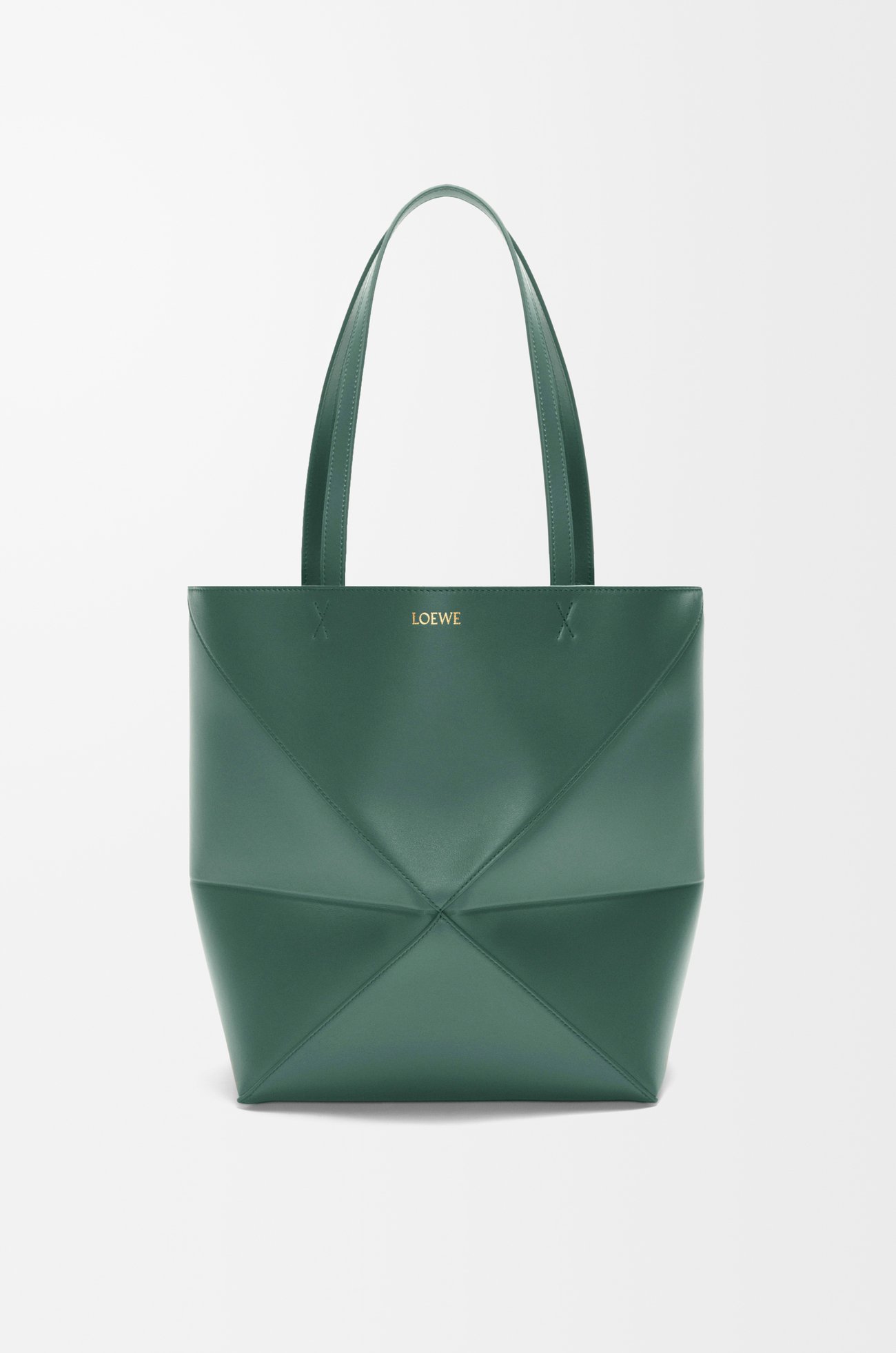 LOEWE Borsa Puzzle Fold Tote media in pelle di vitello lucida Vetiver